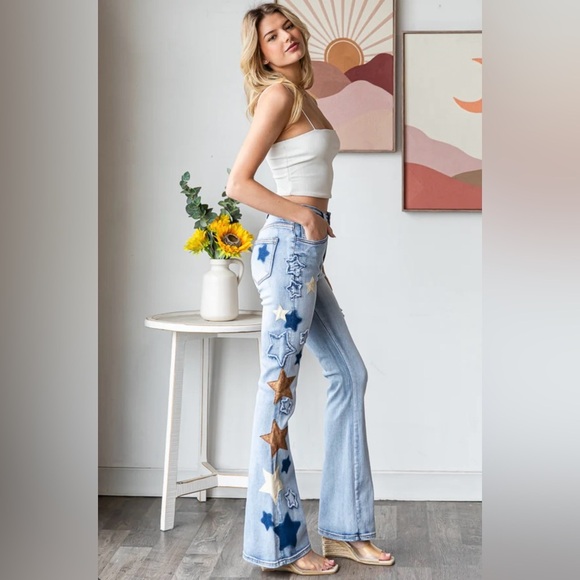 Oli & Hali -WASHED STAR PACTHWORK DENIM JEANS - Picture 7 of 7